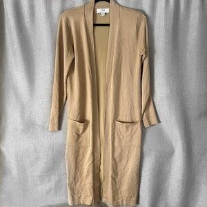 Magaschoni Long Tan Open Front Cardigan Size S